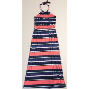 Gap Striped Halter Maxi Dress Womens XL Coral Navy Sleeveless Summer Beach
